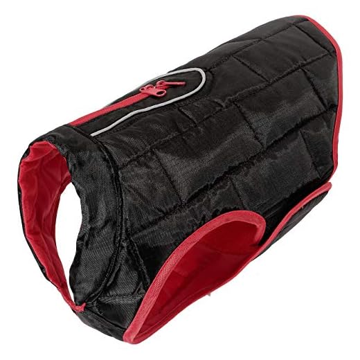 Mogoko Reflective Reversible Dog Winter Coat, Waterproof Pet Jacket Warm Vest with Harness/Leash Hole for Cold Snow Weather (Small Size;Black/Red)