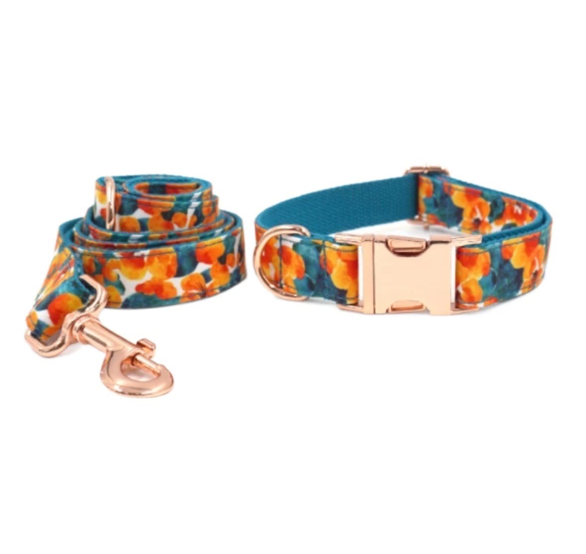 Correa Perro Correr Conjunto de Correa Cuello Mascota Oro Rosa Impreso Collar cómodo Suministros para Mascotas Perro Suave Antideslizantes Reforzada(23-30cm)