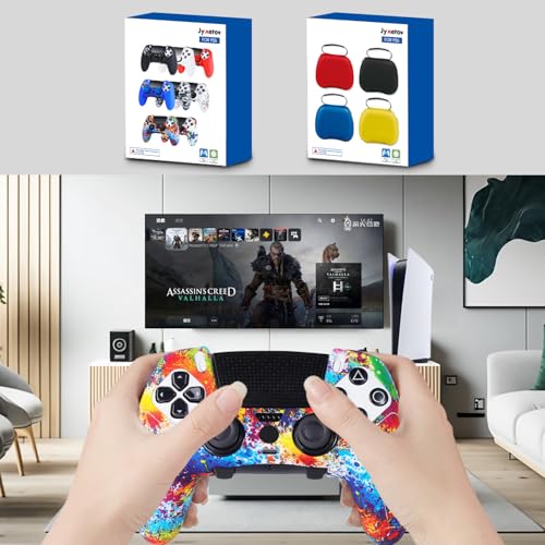 JYXETOV PS5 Edgeコントローラー カバー、人間工学に基づいた、シリコーン保護、無料の8ボタンキャップ、オリジナルの充電器で充電できます、滑り止めデザイン、両面印刷パターン
