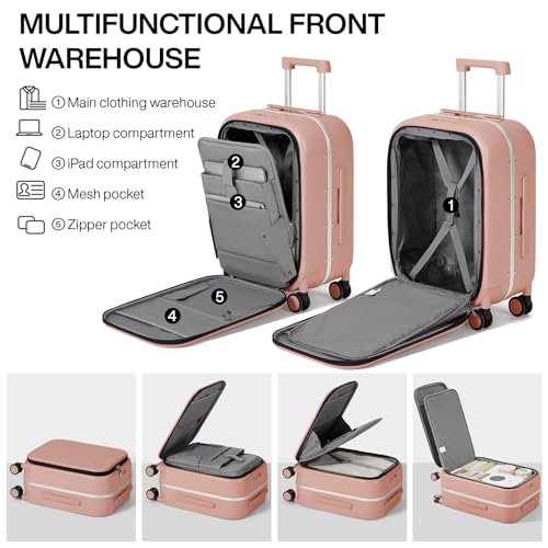 Image of mixi Luggage Suitcase with Spinner Wheels, Travel Luggage Aluminum Frame PC Hardside with TSA Lock & Cover, Pink, 20-inch, Minimalist