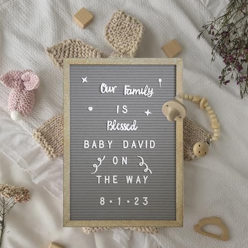 BizChair Felt Letter Board with Wooden Frame, 389 PP Letters Including Numbers, Symbols and Icons, Canvas Carrying Case, 12x17, Weathered Wood/Gray Felt