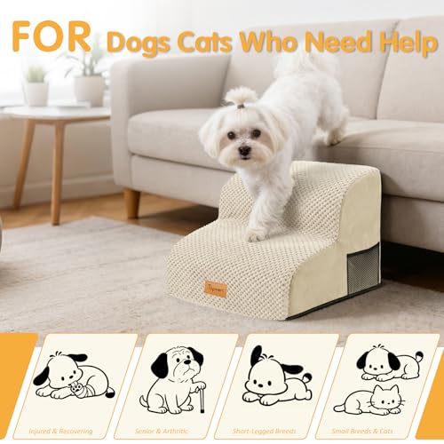 Image of Topmart High Density Foam Pet Steps 2 Tiers,11.8 inch High,Non-Slip Dog Stairs | Soft Foam Dog Ramp Ladder,Best for Injured,Older Cats,Pets with Joint Pain,Suitable for Low Sofas,Stairs,Lower Place