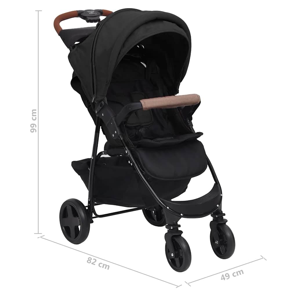 2-in-1 Kinderwagen Buggy Anthrazit Stahl mit Liegefunktion klappbar faltbar für Baby Kleinkind Neugeborenes mit Sonnendach und Regenschutz für Stadt Gelände Reise Urlaub