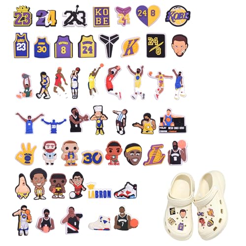 xlwen Basketball Charmes de Chaussure 50 Pièces Charms de Chaussure de PVC,Breloques De Chaussures En PVC,Charmes de Chaussure pour Décorer des Chaussures, Cartables, Cadeau de Fête d'Anniversaire