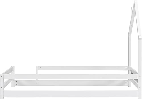 Miniatura 9 de Harper & Bright Designs Cama de suelo individual para niños con cabecera en forma de casa, cama de plataforma de madera tamaño individual con