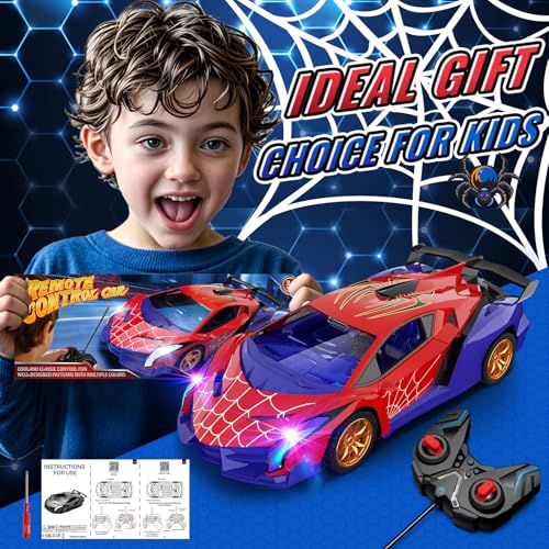 ZIROKAY Spider Remote Control Car with Multi-Color Flash Lights, Drift RC Cars, Spider Toys Gifts for 3 4 5 6 7 8 9 10 Year Old Boys Age 3-4 4-6 6-8 8-12 Christmas Birthday Gift, Toddler Kids Toy