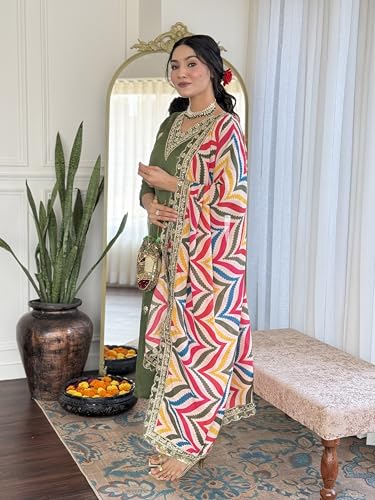 Image of Naixa Women's Viscose Embroidered Straight Kurta with Pant and Dupatta Sets (NX-467)