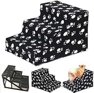 SavingPlus 3 Steps Portable Dog Puppy Ladder Doggy Pet Soft Stairs Black Paws UK