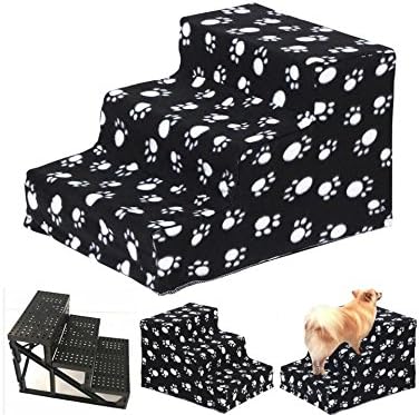 SavingPlus 3 Steps Portable Dog Puppy Ladder Doggy Pet Soft Stairs Black Paws UK