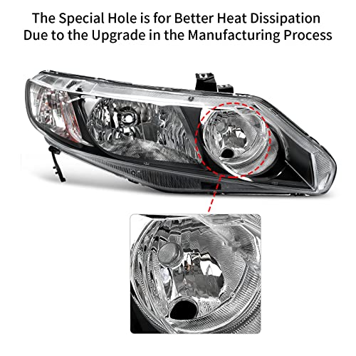 Dwvo Compatible With 2006 2007 2008 2009 2010 2011 Civic 4-Door Sedan Headlight Assembly Headlamp Replacement Black Housing Amber Reflector (Only Compatible With 4-Door) #TOP1