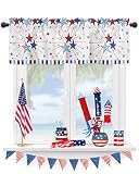 Independence Day Kitchen Valance Curtain Blue and Red Stars 4th of July Stripes Valances Rod Pocket