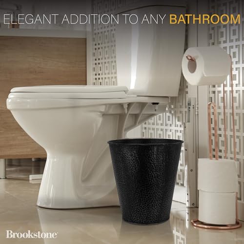 Image of Brookstone Waste Basket Trash Can - Metal Modern Garbage Can and Decorative Waste Basket for Bathroom, Bedroom, or Office, Small Trash Can Black with 2 Gallon Capacity