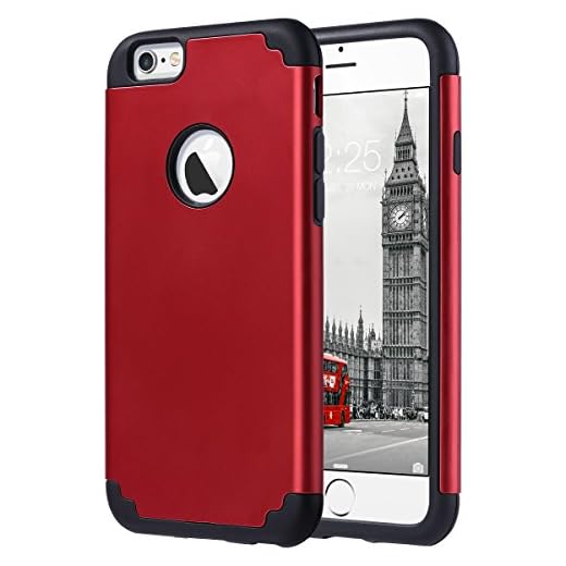 ULAK iPhone 6S Case,iPhone 6 Case, Slim Fit Dual Layer Soft Silicone & Hard Back Cover Bumper Protective Shock-Absorption & Skid-Proof Anti-Scratch Case for Apple iPhone 6 / 6S 4.7 inch-Red/Black