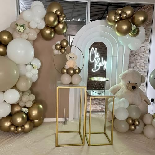Image of White and Gold Balloons, Double Stuffed Beige Balloons White Sand Gold Neutral Balloon, Ivory Cream White Balloon for Boho Birthday Baby Shower Party Wedding Bridal Shower Anniversary Decorations