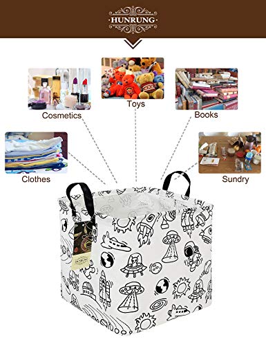 Hunrung Square Storage Bins Nursery Hamper Canvas Laundry Basket Foldable With Waterproof Nursery Boxes For Shelves/Gift Baskets/Toy Organizer/Office, Bedroom (Square-Space Exploration) #TOP2