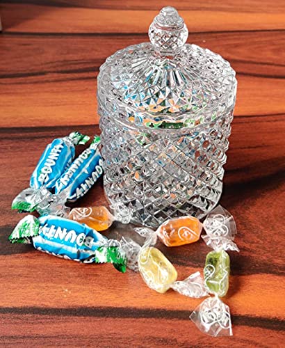 Image of Glass Candy Jar with Lid Crystal Pop Jar Set OF 1 Decorative Candy Bowl, Cookie, Jewellery Dish, Covered Cendy Jars, Small Glass Jars for Buffet, Kitchen, Home, Office Desk