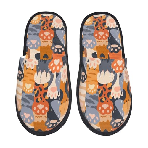 Cute Cat Paw Print Women'S Fuzzy Slip On Indoor Outdoor Winter House Slippers