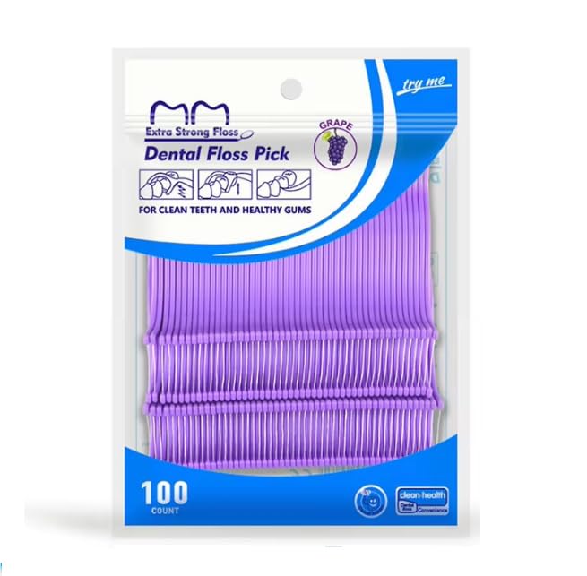 One Pack 100pcs/pack Grape Flavor Toothpicks Cleaning Plastic Disposable Dental Floss Picks