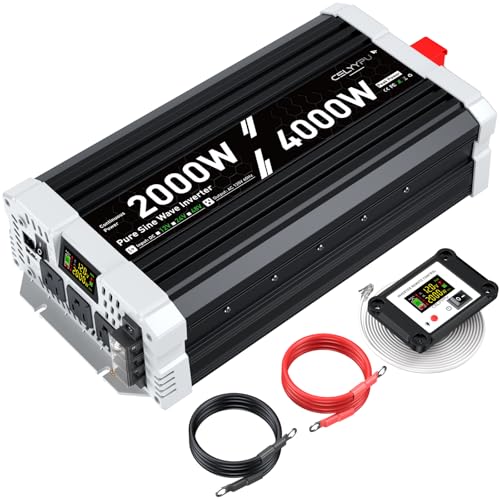 2000 watt Pure sine Wave Inverter, 12V DC to 110V AC Power Inverter, with 3 AC Output sockets, USB...
