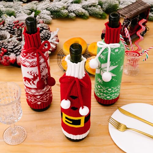 Fundas para botellas de Navidad de punto para decorar tu mesa navideña 5