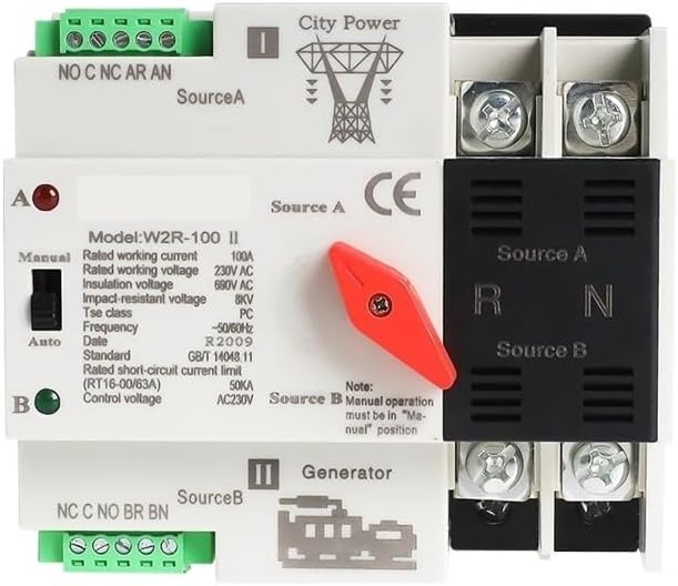 2P Automatic Transfer Switch Electrical Selector Switches Dual Power Switch ATS 63A 100A 110V 220V(2P-220V,63A)