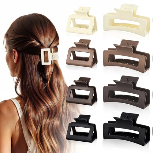 Obeoby 8 Pack Square Hair Clips, Medium and Small Claw Clips Hair Accessories for Women and Girls Bulk Barrettes for Thin Long Short Hair Stocking Stuffers Christmas Gifts (Neutral)