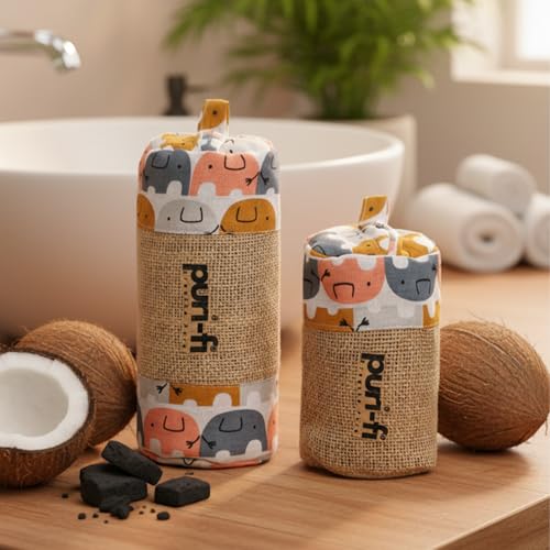 Image of Charcoal Air Purifier (Elephant Parade) - Non-Electric, Reusable Odor & Moisture Absorber with Coconut Shell Charcoal for Home, Car, Closet & Office. (400gm & 250g), Combo of 2