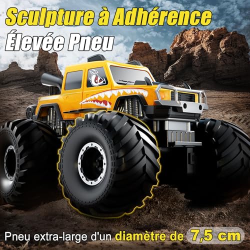 Monster Truck Télécommandé 360°Rotation Étanche Radiocommande 2.4 GHz-Jaune – vue 3