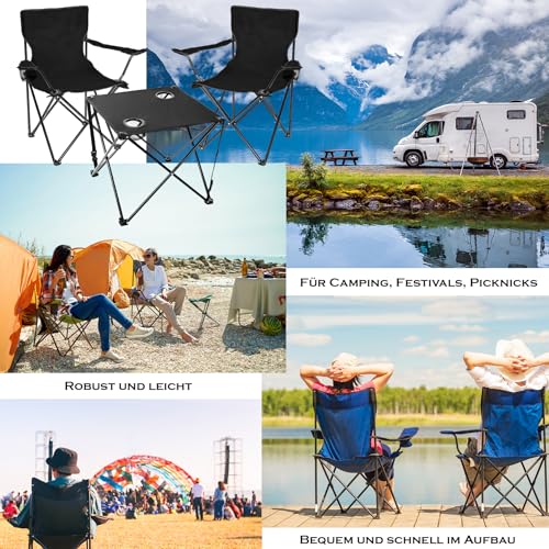 BigDean 2 Stück Campingstühle & Campingtisch faltbar schwarz - Campingtisch mit Stühlen - Faltstuhl Campingstuhl mit Tisch Klapptisch mit Stühlen – Bild 4