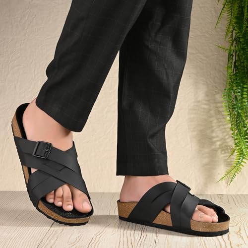 Image of Centrino Mens Cushion Sliders /Slippers|Berkin-Style Slip-On Sandals | Open Toe Design | Soft PU Footbed | Lightweight & Comfortable | Arch Support | On-Grip Sole | Casual Outdoor Wear (6868)