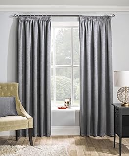 Enhanced Living Matrix Grey Silver Thermal Blockout Tape Top Curtains - 46 x 72 inch (117 x 183cm) - Energy Saving Curtains for Living Room/Bedroom