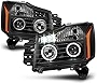 ACANII - For Black LED Halo Projector Headlamps 2004-2015 Nissan Titan 04-07 Armada Headlights Driver + Passenger Side