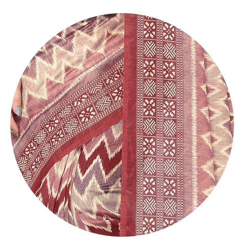 Image of MIRCHI FASHION Women Saree Ajrakh Digital Printed Cotton Blend | Lightweight Professional Office Sari with Blouse Fabric