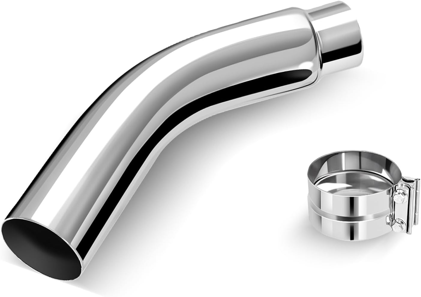 Exhaust Tip Elbow, 4 Inch Diesel Exhaust Pipe Tip 4 to 5 Inch with Clamp, 4" Inlet 5" Outlet 23" Long Chrome Turndown Tip for Trucks, Pickups, Cars