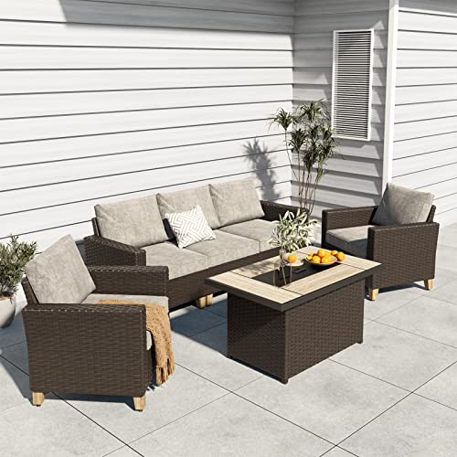 Grand Patio Outdoor 43-Inch CSA Safety Approved Gas Fire Pit Table 60,000 BTU Rectangle Propane Fire Pit with Ceramic Tile Top and Wicker Base