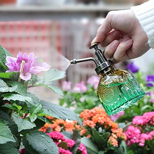 T4U Plant Mister, 200ML Plant Mister Spray Bottle, Glass Mist Spray with Pump, Vintage Garden Plant Gifts, Indoor Plant Mister Sprayer for House Plant, Small Watering Can for Indoor - Yellow Green