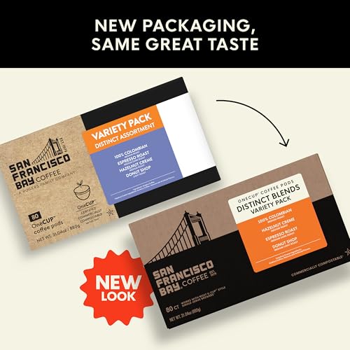 Image of San Francisco Bay K-Cup Coffee Pods Distinct Assortment Variety Pack (80 ct), Includes 100% Colombian, Espresso Roast, Donut Shop, & Hazelnut Creme, Commercially Compostable Single-Serve Coffee Pods