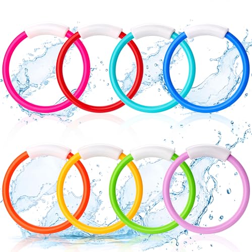 JOYIN Dive Rings Pool Toys, 8 Pcs Colorful Pool Rings for Kids, Underwater Training Swimming Diving Toy for Kids Gifts Summer Swim Water Fun Games