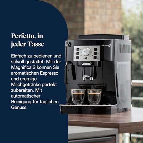De’Longhi Magnifica S - Perfetto potpuno automatski aparat za kavu s klasičnom pjenilicom za mlijeko, aparat za espresso i cappuccino kavu, upravljačka ploča s tipkama, crna (ECAM22.110.B)