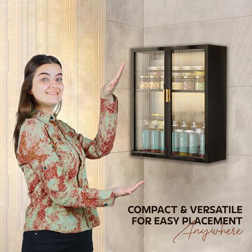 Image of MIORAH Kitchen Storage Cabinet | Modular Wall Mounted Kitchen Cabinet Organiser |2 Layer, Space Saving Carbon Steel Shelf, Black, 50 cm, Pack of 1