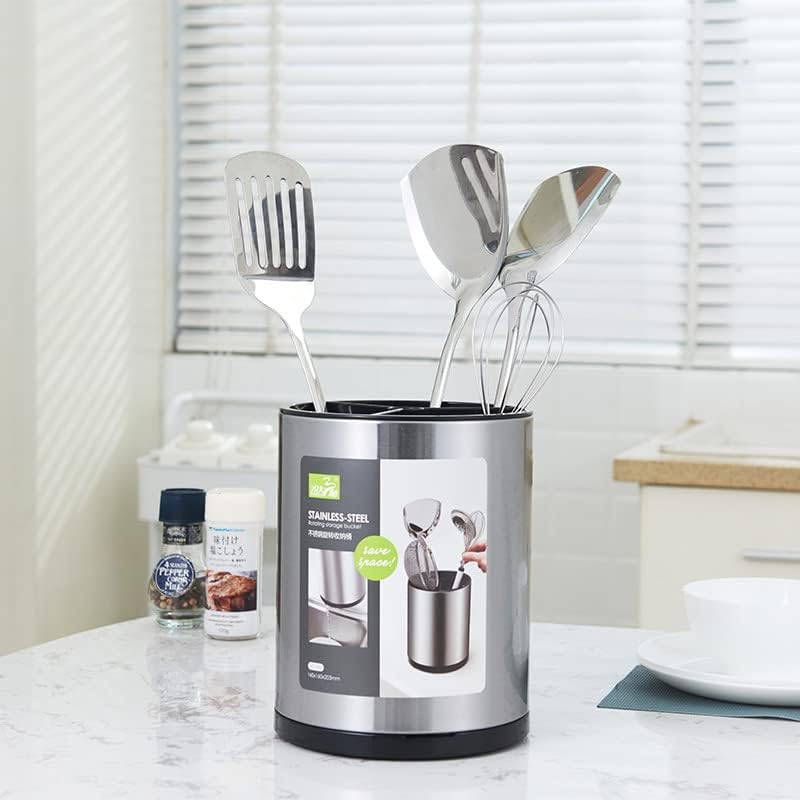 Miniatura 2 de RedCall Soporte para utensilios de cocina de acero inoxidable, soporte giratorio de 360, soporte para cuchara y espátula extragrande, base pesada,