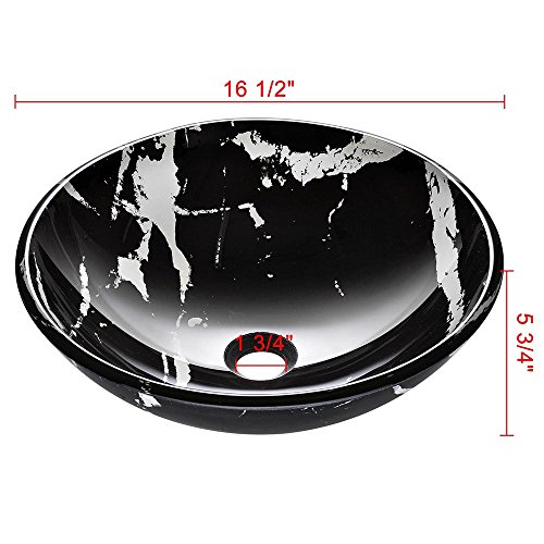 Aquaterior Tempered Glass Round Vessel Sink Artistic Marbling Pattern Above Counter Bathroom Lavatory Vanity Bowl Basin (Faucet Not Included) #TOP3