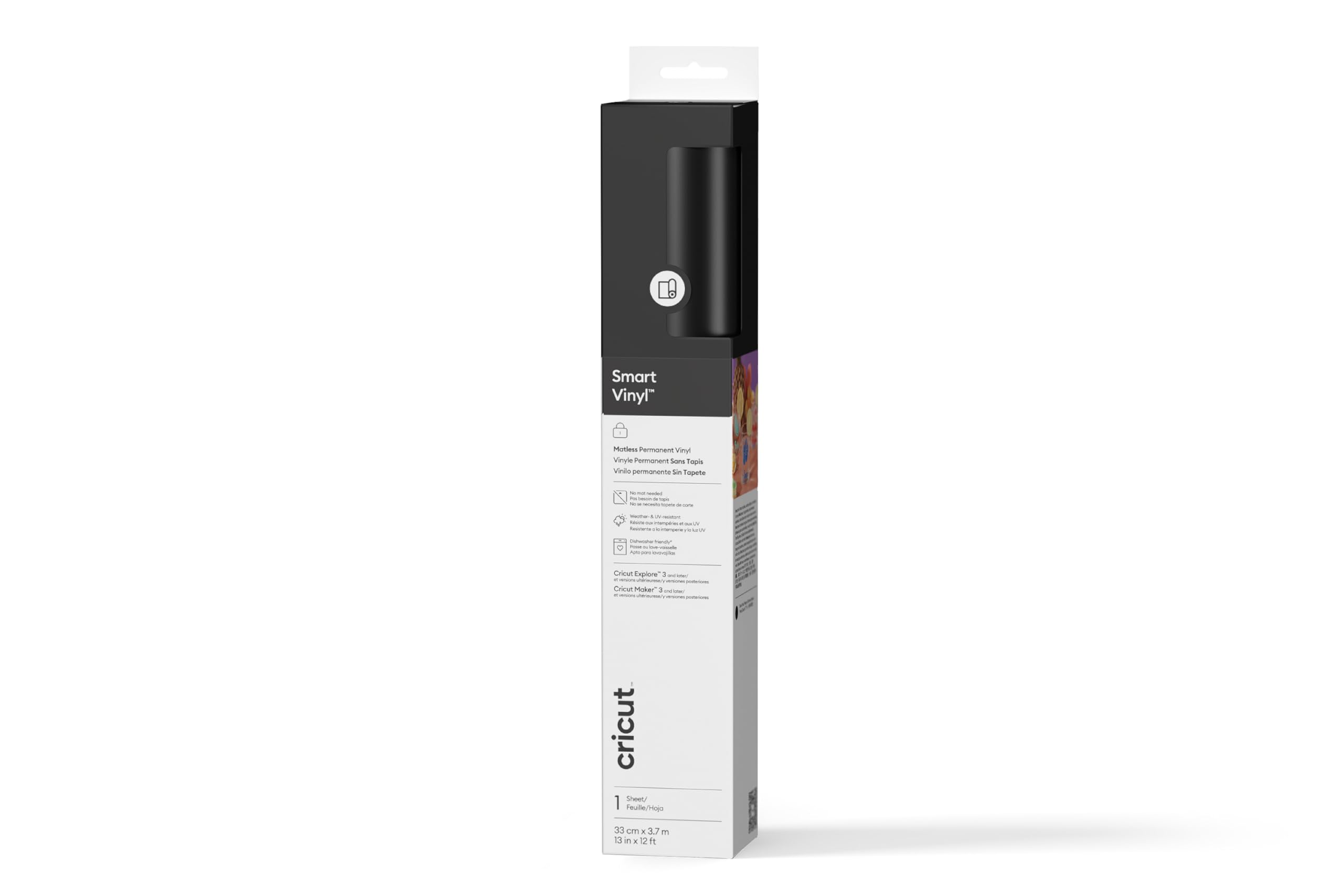 Cricut Smart Permanent Vinyl, Black, 33cm x 3.7m, Self-Adhesive Vinyl Sheet | Ideal for Customising Mugs, Bottles, Labels, Signs & DIY Crafts, for All Cutting Machines
