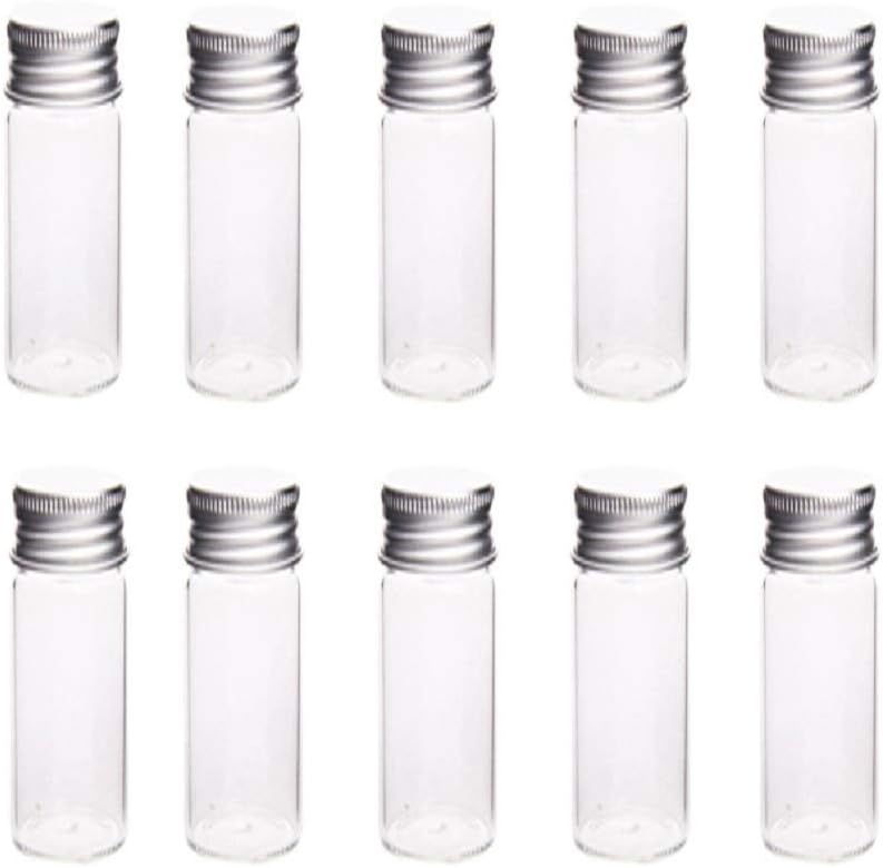 10Pcs Glass Sealed Bottle with Screw Aluminum Cap Clear Tiny Empty Sample Vials Glass Jars Containers Cute Wishes Bottle (15ml)