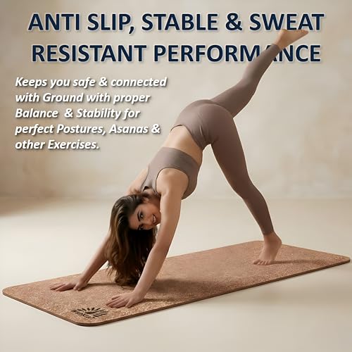 Image of WishKraft Premium Cork Yoga Mat 5mm Thick | Non-Slip Eco-Friendly Sweat-Resistant Anti-Skid Exercise Mat for Women & Men | Ideal for Yoga, Pilates, Meditation, Home & Gym Workouts