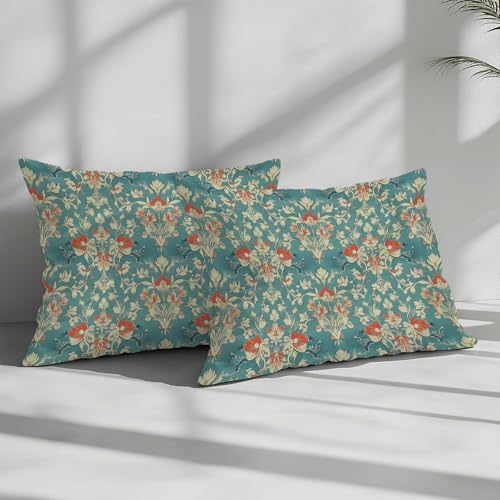 Parure de lit 2 personnes bleu en microfibre coton motif rétro floral chic - 6