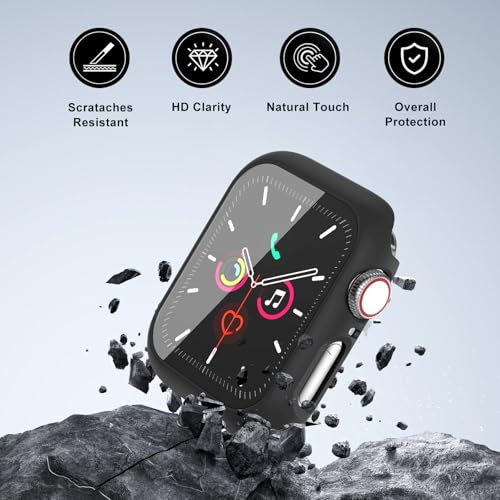 Image of 2 Pack Case for Apple Watch Screen Protector SE 3(2025) SE 2 /SE /Series 4 5 6 44mm with Tempered Glass | Slim Guard Bumper | Full Coverage Hard PC Protective Cover | Compatible iWatch 44mm