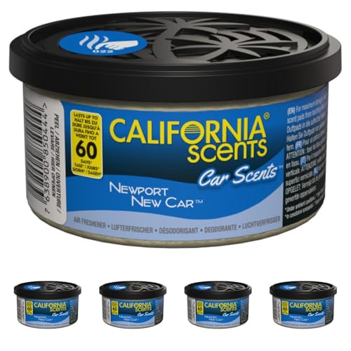 California Scents CCS-422TR Air Freshener, New Car Car Scents (Pack of 4) Long Lasting Refreshing Fragrance, Environmentally Friendly, Light Weight Organic Product Recyclable, Adjustable Vented Lid