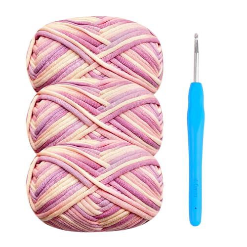 Chunky Cotton Wool Yarn for Beginners - 3x50g Mix-Pink, Amigurumi Yarn with 4mm Crochet Hook, Easy Crochet Starter Kit