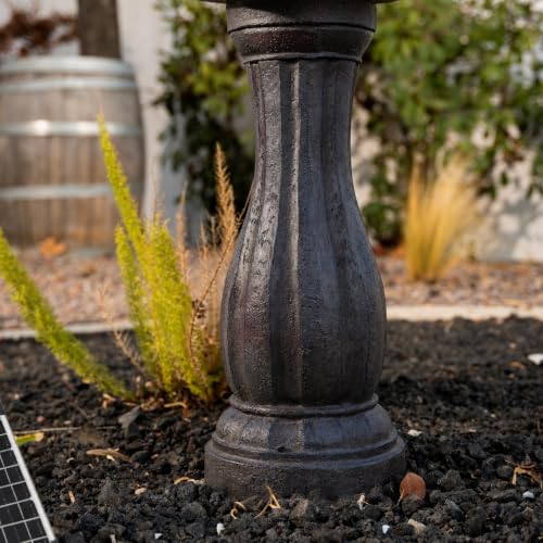 Image of XBrand 44 inch H Dark Brown Fiberglass /Resin 2-Tier Solar Water Fountain w /Solar Panel and Auto-Shut Off Pump, Solar Garden Fountain, Tall Outdoor Fountain, Two Tiered Birdbath Fountain